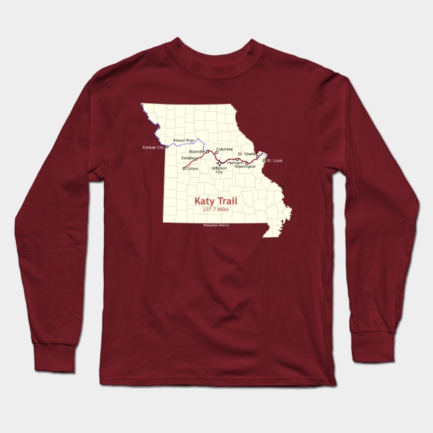 Route Map Design, The Katy Trail Long Sleeve T-Shirt by numpdog